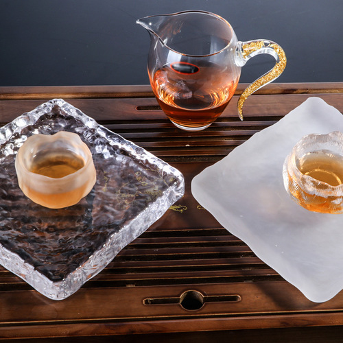 Japanese glass tea set, simple dry bubble tray, small pot with glass tea table cover, bowl and saucer, purple clay teapot tray