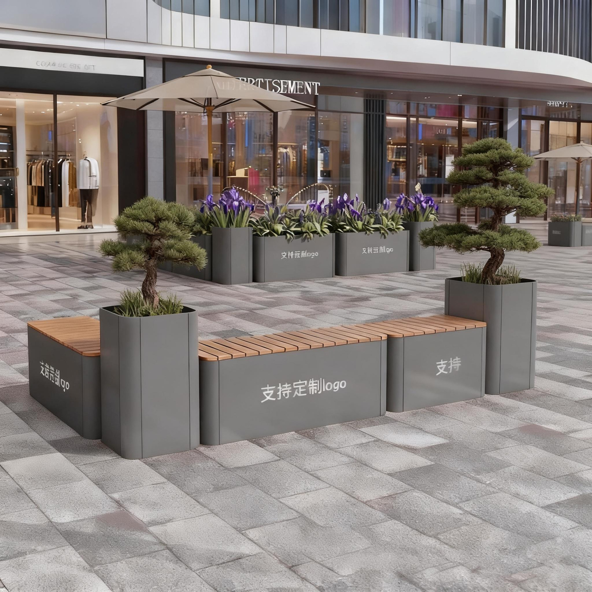 屋外ステンレス鋼フラワーボックスバルコニー植栽ボックス広場商業街長方形花壇鉄製完成品フラワーチャンネル