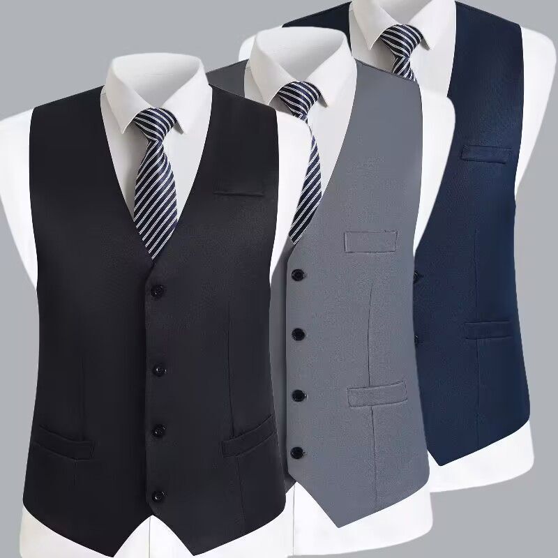 Spring and Autumn Style Men's Suit Vest, New Casual Suit, Groom's Korean-Style Slim Fit V-Neck Vest, Hotel Business Vest Spring and Autumn Style Men's Suit Vest, New Casual Suit, Groom's Korean-Style Slim Fit V-Neck Vest, Hotel Business Vest
