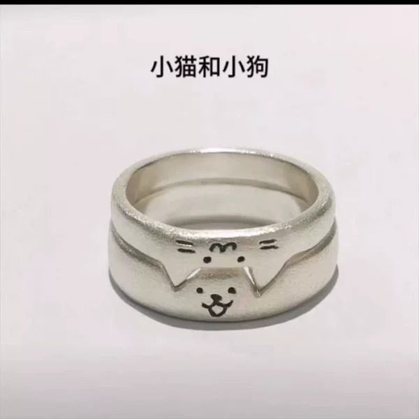 Little Red Book Same Style Ring Kitten and Puppy Can Couple Pair Ring Overlay Cute Girlfriend Ring Simple All-match