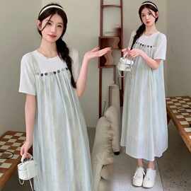 孕妇裙夏款2025新款气质显瘦假两件背带连衣裙夏天宽松遮肚高级感