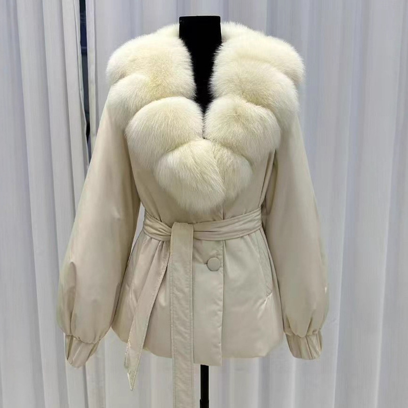 European Station 2026 Winter New Fox Fur White Duck down Jacket for Women, Mid-Length, Waist-Cinching, Belted Coat European Station 2026 Winter New Fox Fur White Duck down Jacket for Women, Mid-Length, Waist-Cinching, Belted Coat