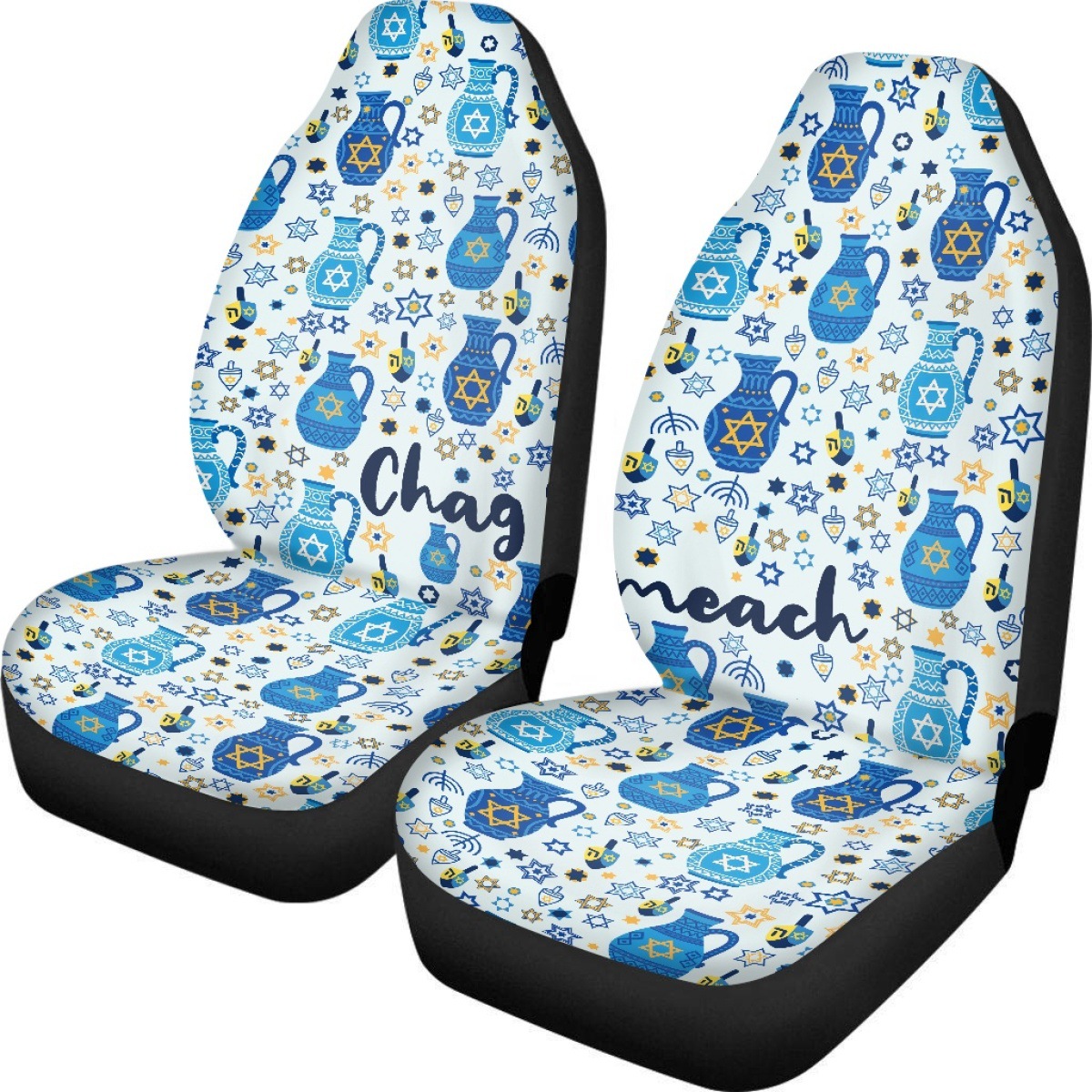 Amazon's best-selling car seat covers feature a Hanukkah candle print design and are custom-made with a non-slip backing. This set includes two pieces for the front seats