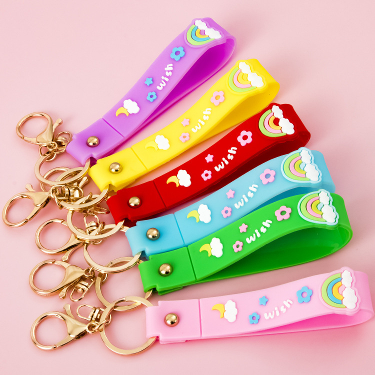 New Pvc Soft Silicone Hand Strap Rainbow Keychain Hanging Factory Strap Glue Leather Rope Wrist Strap Accessories