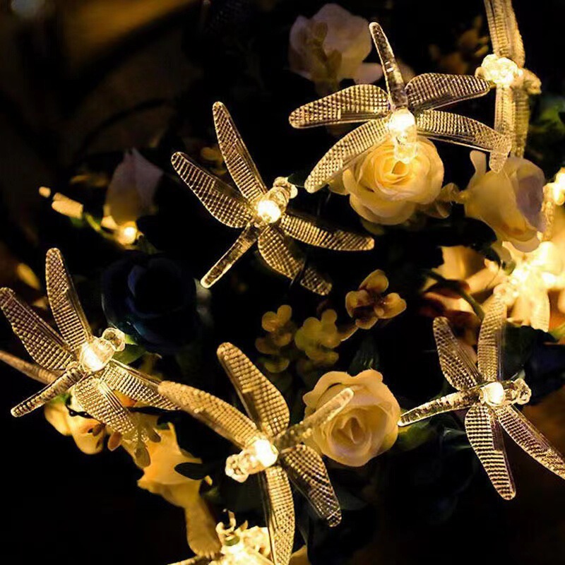 Solar Dragonfly String Lights Led Outdoor Courtyard Lawn Garden Lighting Decorative Lanterns Holiday Christmas String Lights
