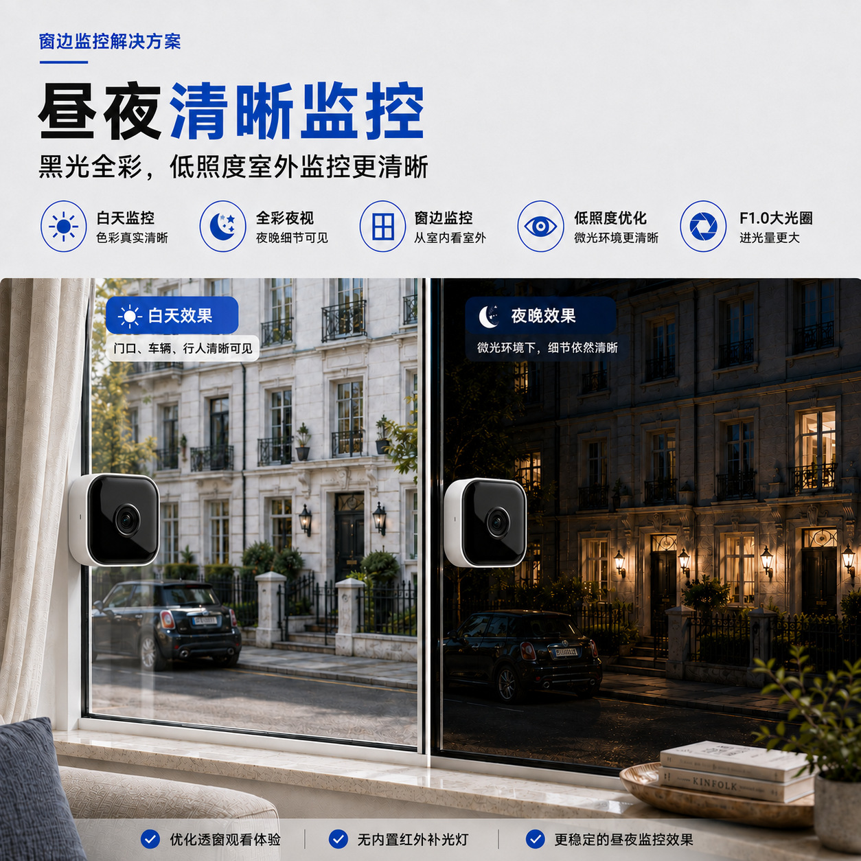 跨境WIFI红外贴窗高清摄像头贴窗家用网络监控手机双向通话窗户