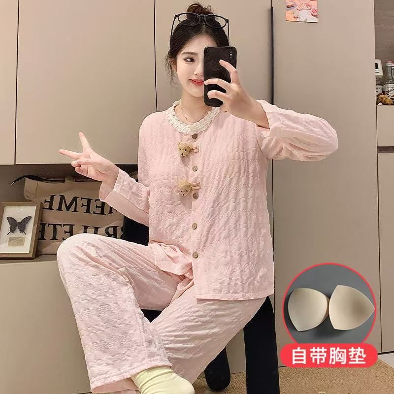 Pijamas de algodón nubes al por mayor transfronterizos cojín de pecho de primavera y otoño delgados pantalones de manga larga lindos dibujos animados set de ropa para el hogar