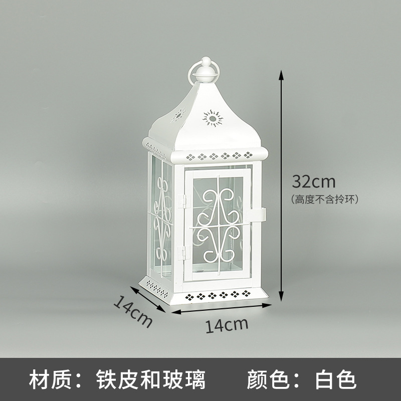 Blanco boda candelabro linterna boda carretera plomo accesorios atmósfera lámpara Marruecos viento lámpara decoración a prueba de viento vela pantalla