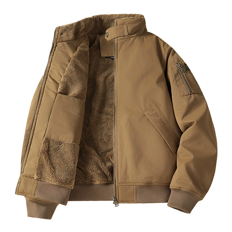 跨境欧码飞行夹克男士冬季加绒加厚潮牌多口袋休闲宽松版工装外套