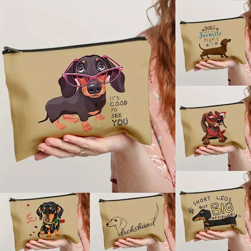 Bolsa de cosméticos para mujer de Amazon, transfronteriza, bonita y creativa, con diseño de cachorro, bolsa de almacenamiento de lino impermeable con cremallera, almacenamiento creativo