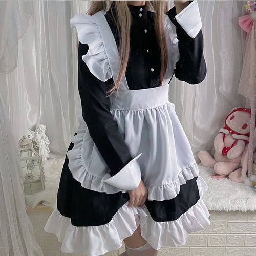 New black and white Japanese gothic lolita style dress lolita housekeeper maid outfit COS anime role play