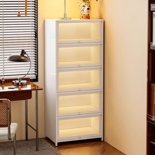 Transparent Glass Dust-Proof Bookcase with Door Bookshelf Iron Item Storage Rack Hand-Made Model Display Cabinet Integrated Against the Wall