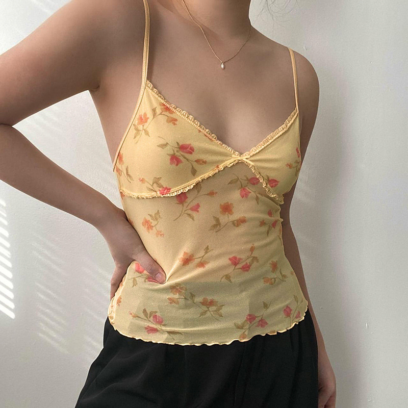 Sweet Lace V-neck Patchwork Chest-shaped Split Floral Strap