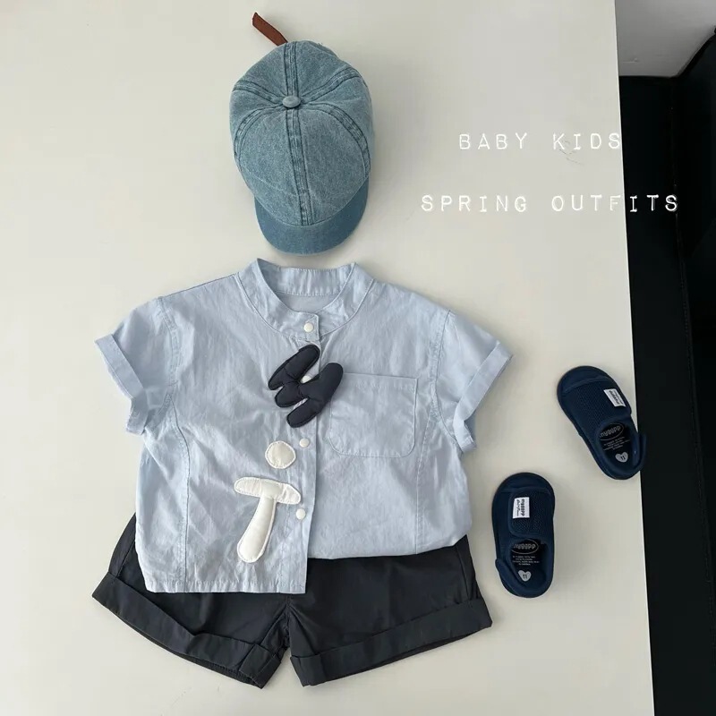 男宝宝夏天衣服夏季小童宽松帅气衬衫短裤套装婴幼儿外出两件耐用|undefined
