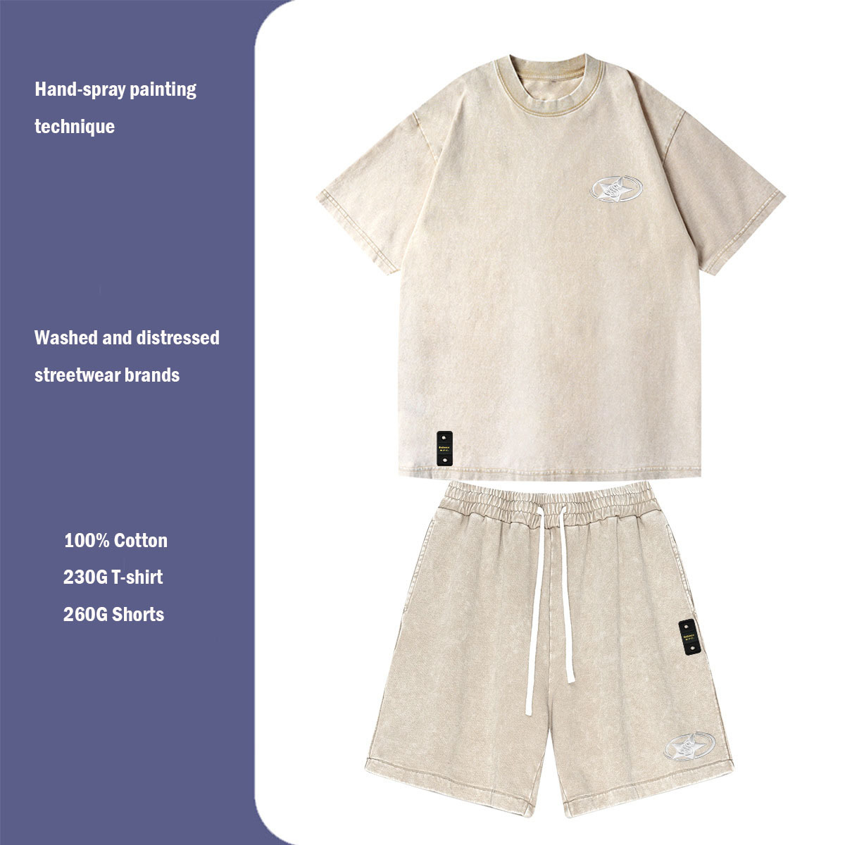 Vêtements pour hommes unisexes, imprimé 3D Surround Star, short tendance en pur coton délavé et vieilli, manches courtes, style décontracté._voghion.com