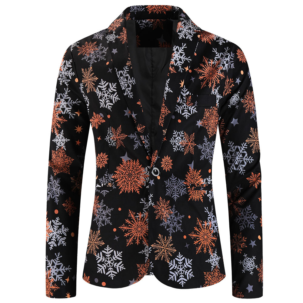 Men's Suit Jacket Christmas Print Single Blazer For Men_voghion.com