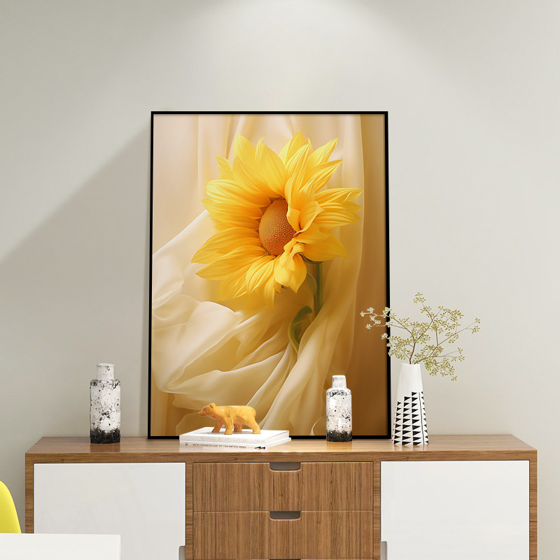 Girasoles de viento crema sala de estar pintura decorativa floral textura sofá fondo pared pintura de piso puerta de entrada mural