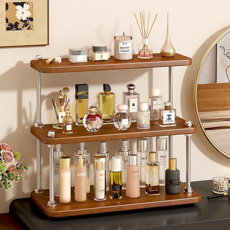 Cosmetic Rack, Desktop Storage Rack, Antique-Style Skin Care Product Display Rack, Bedroom Dressing Table, Perfume Solid Wood Display Rack