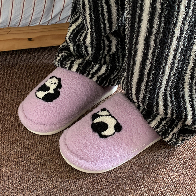 Zapatillas de algodón Panda 2026 nuevas mujeres de invierno hogar interior suela gruesa antideslizante más terciopelo cálido pareja zapatillas con tacón