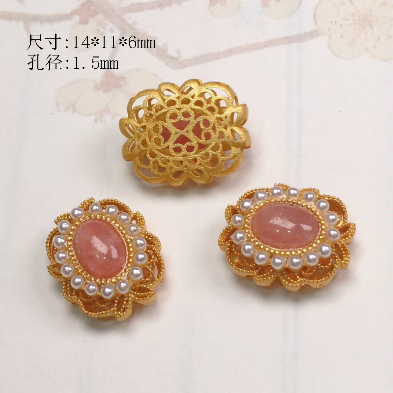 Natural red stone five-petal flower accessories s925 silver gold-plated bracelet necklace string diy handmade beads semi-finished products
