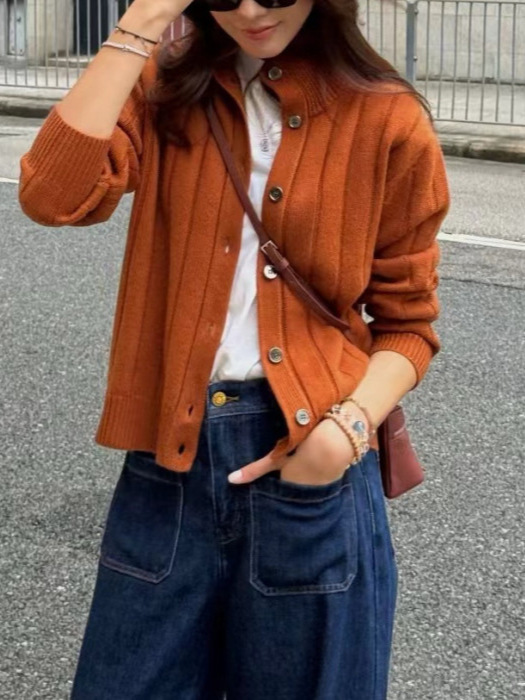L家女装2025秋冬新款立领羊毛开衫外套女内搭打底高领宽松针织衫|undefined