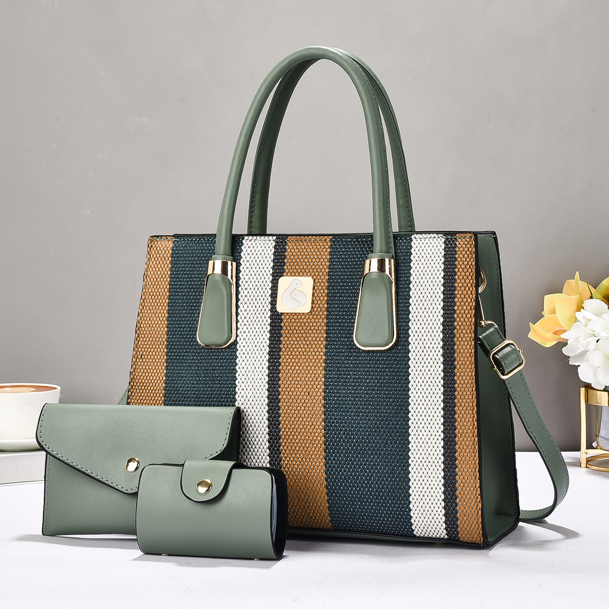 Bolso de tres piezas, bolso de mano a rayas, bolso de mano, bolso de hombro de moda, bolsas transfronterizas