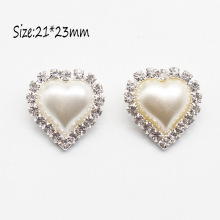 21*23mm心型珍珠花盘缝纫纽扣DIY镀银金属发饰服装饰品配件批发