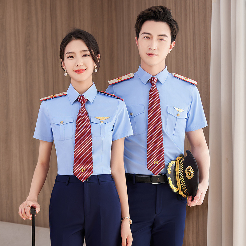 Railway Uniform Work Clothes for Men and Women, Train Attendants, Blue Shirts, Short-Sleeved High-Speed Rail Shirts, Work Clothes, Student Shirts Railway Uniform Work Clothes for Men and Women, Train Attendants, Blue Shirts, Short-Sleeved High-Speed Rail Shirts, Work Clothes, Student Shirts