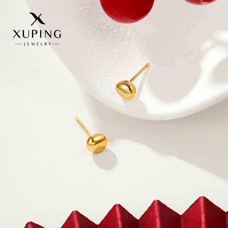 Xuping joyas irregulares brillante agujas rectas orejas de aguja chatter con el mismo estilo simple diario fácil de poner pendientes de arroz al por mayor