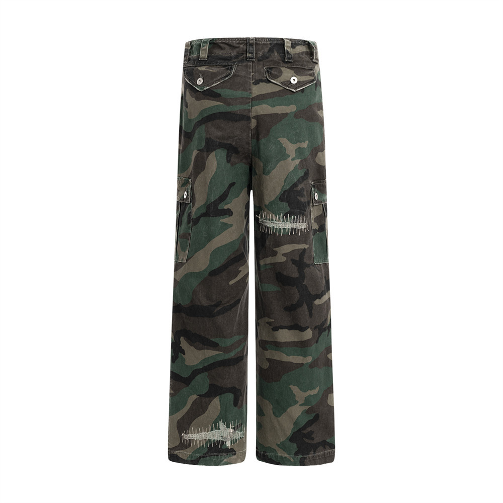 Spodnie z szerokimi nogawkami i prostymi nogawkami, z szerokimi nogawkami i przetarciami, w stylu kamuflażowym dla mężczyzn, modne i modne w pracy_voghion.com