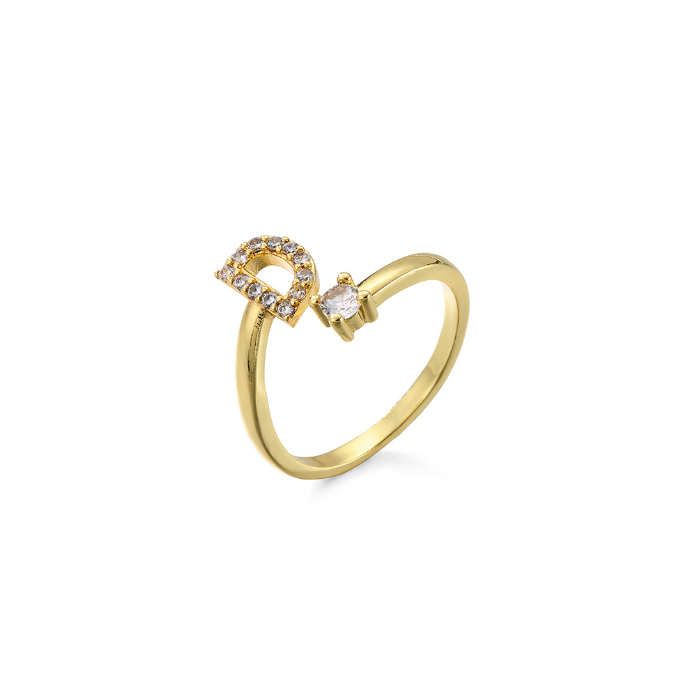 2g Weight Travel Occasion Copper Material Letter Pattern Women'S Gender Plating Design White, Gold Color Wholesale New Micro-inlaid Letter Zircon Copper Open Ring Nihaojewelry 2