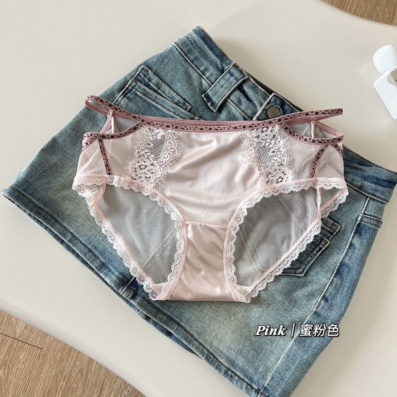 甘い誘惑~レースステッチサテンヒョウ柄細いストラップ絶妙な女の子の下着綿底股通気性ブリーフ|undefined