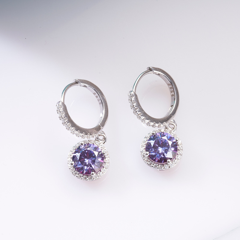 Plata esterlina 925 moissanita pendientes de piedra moissanita púrpura clásica bolsa pendientes de piedra moissanita calidad directa
