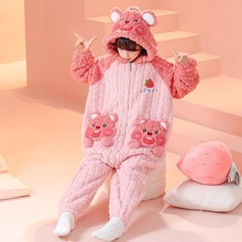 秋冬款女童连体睡衣恐龙睡袋防着凉宝宝加厚保暖法兰绒冬睡袍儿童