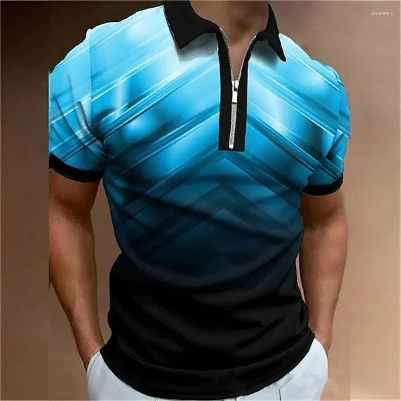 2024 venta caliente personalidad moda impresión 3D hombres verano calle suelta solapa manga corta cremallera camisa POLO