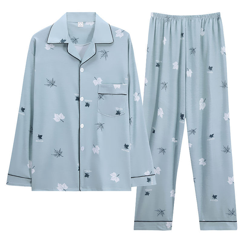 Pijamas de hombre primavera y otoño 100% algodón pantalones de manga larga cardigan verde de mediana edad ropa de hogar traje de invierno para los ancianos
