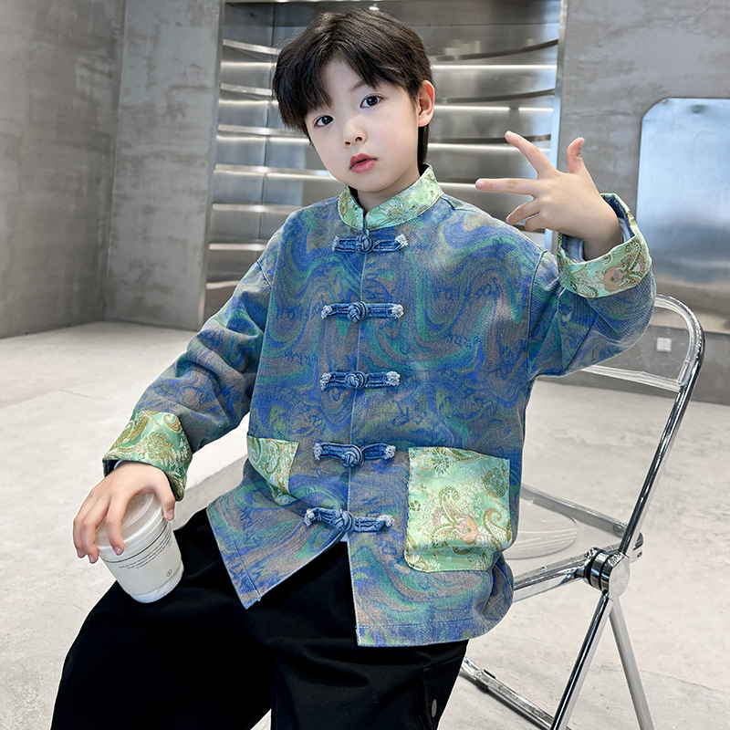 男童漢服2024春秋男孩中國風牛仔外套華服兒童國學服上衣唐裝禮服