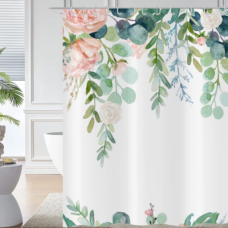 Cross-Border Shower Curtain with Sage Green Plants and Tropical Leaves, Digitally Printed, Waterproof and Mildew-Proof Partition Curtain for Bathroom Cross-Border Shower Curtain with Sage Green Plants and Tropical Leaves, Digitally Printed, Waterproof and Mildew-Proof Partition Curtain for Bathroom