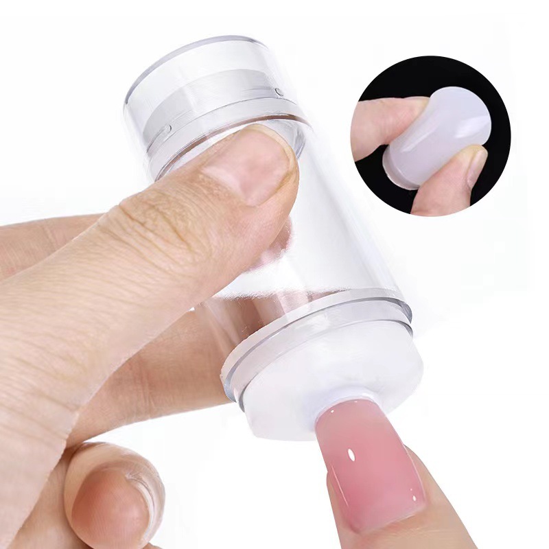 Manicura de uñas francesas sello de silicona de una sola cabeza de doble cabeza con tapa mejorada herramienta de transferencia de cabezal de impresión de silicona blanca lechosa