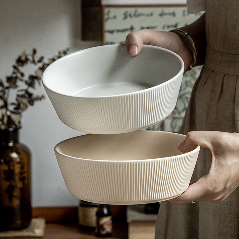 Xiaoyi Niebla en relieve textura ultra práctica tazón de verduras retrógrado tazón de cerámica tazón de ensalada personalidad simple y profunda exportación transfronteriza