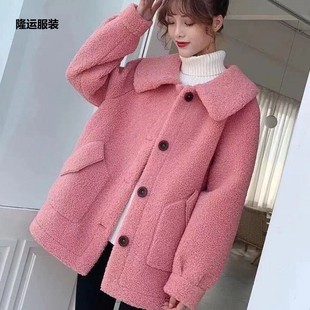 Thickened Imitation Lamb Wool One-piece Square Outer Collar Fashion Coat Women's Autumn and Winter plus size Single-breasted Loose Women's Coat
