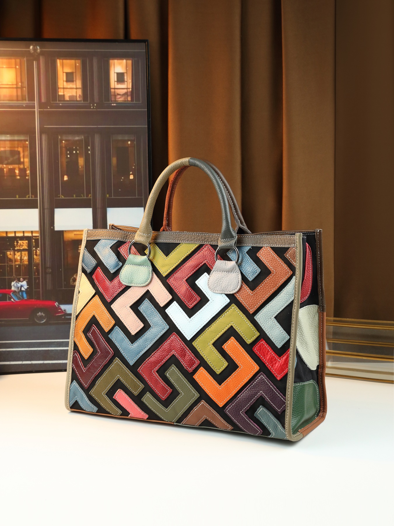 Retro Genuine Leather Handbag Large Capacity Women's Letter Bag_voghion.com