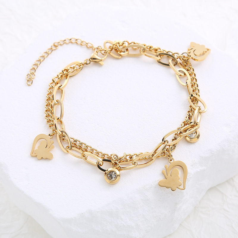 Fashion Cross Heart Shape Stainless Steel Plating Inlay Artificial Diamond Bracelets 1 Piece