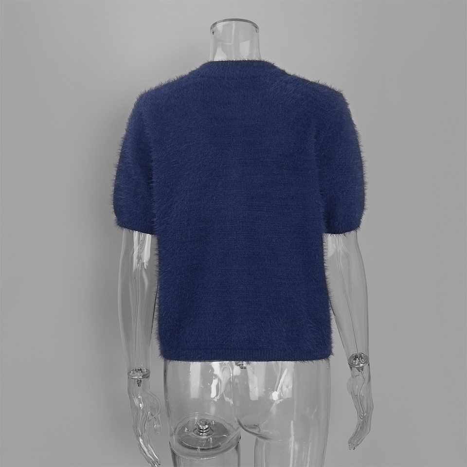 Áo cardigan dệt kim tay ngắn cổ bán cao ôm dáng phong cách retro — Màu hồng, Màu hồng cánh sen, Màu trắng, Màu tím chi tiết 52