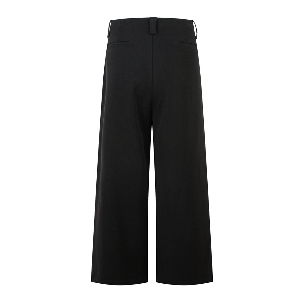 Loose Wide-Leg Casual Suit Men's Hip-Hop Trend Solid Color Versatile Pleated Patchwork Design Floor-Length Pants_voghion.com