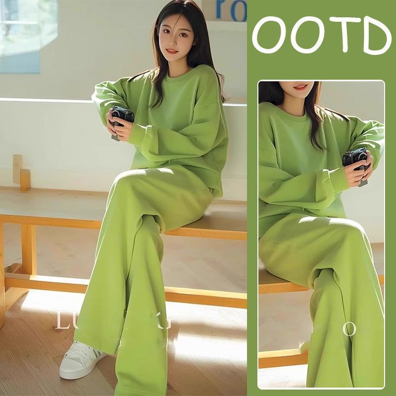 欧洲站跨境外贸高级感衣服女套装穿搭早秋休闲卫衣直筒长裤两件套|undefined