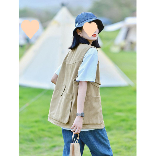 Casual Double-Breasted Vest for Women, Summer Thin Outerwear: Loose-Fit Sleeveless Waistcoat, Utility-Style Tank Top, and Lightweight Jacket