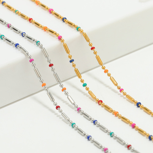 Cross-border hot selling stainless steel jewelry chain 3:1 drop oil 1.6mm bead chain DIY necklace bracelet anklet sub accessory