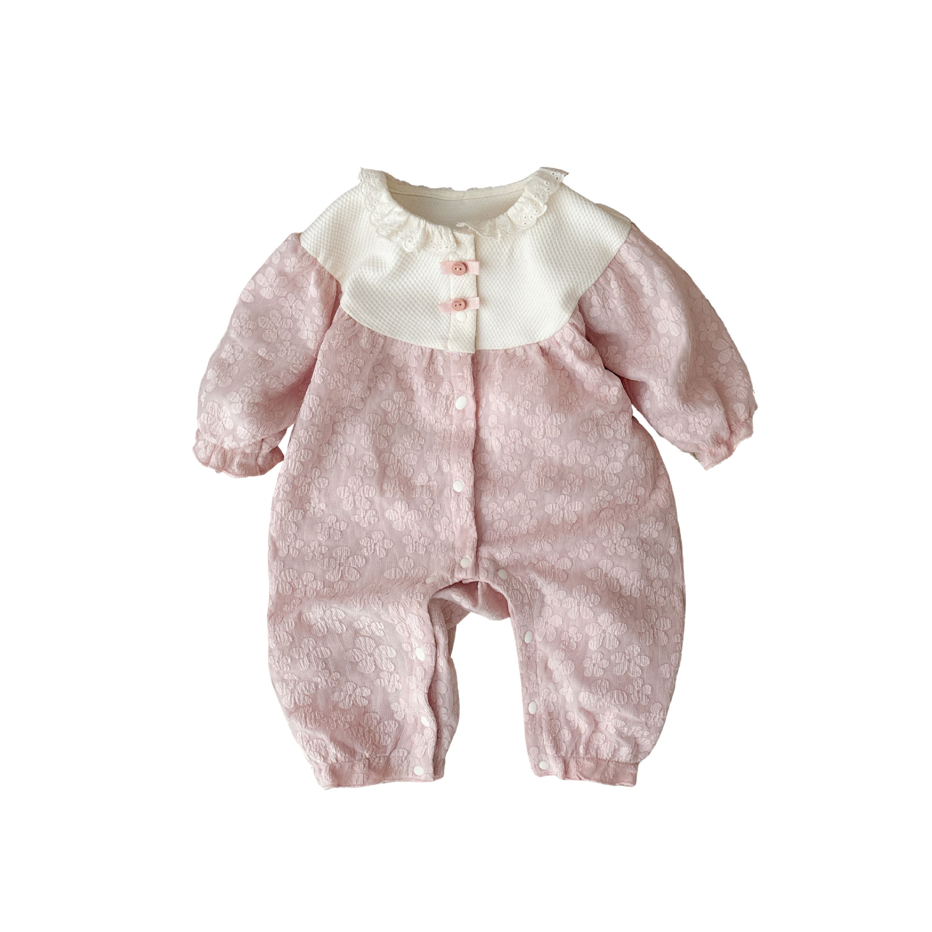 Ropa de bebé ropa de primavera 2025 nuevos productos mameluco estampado dulce mameluco de una pieza de bebé de estilo occidental