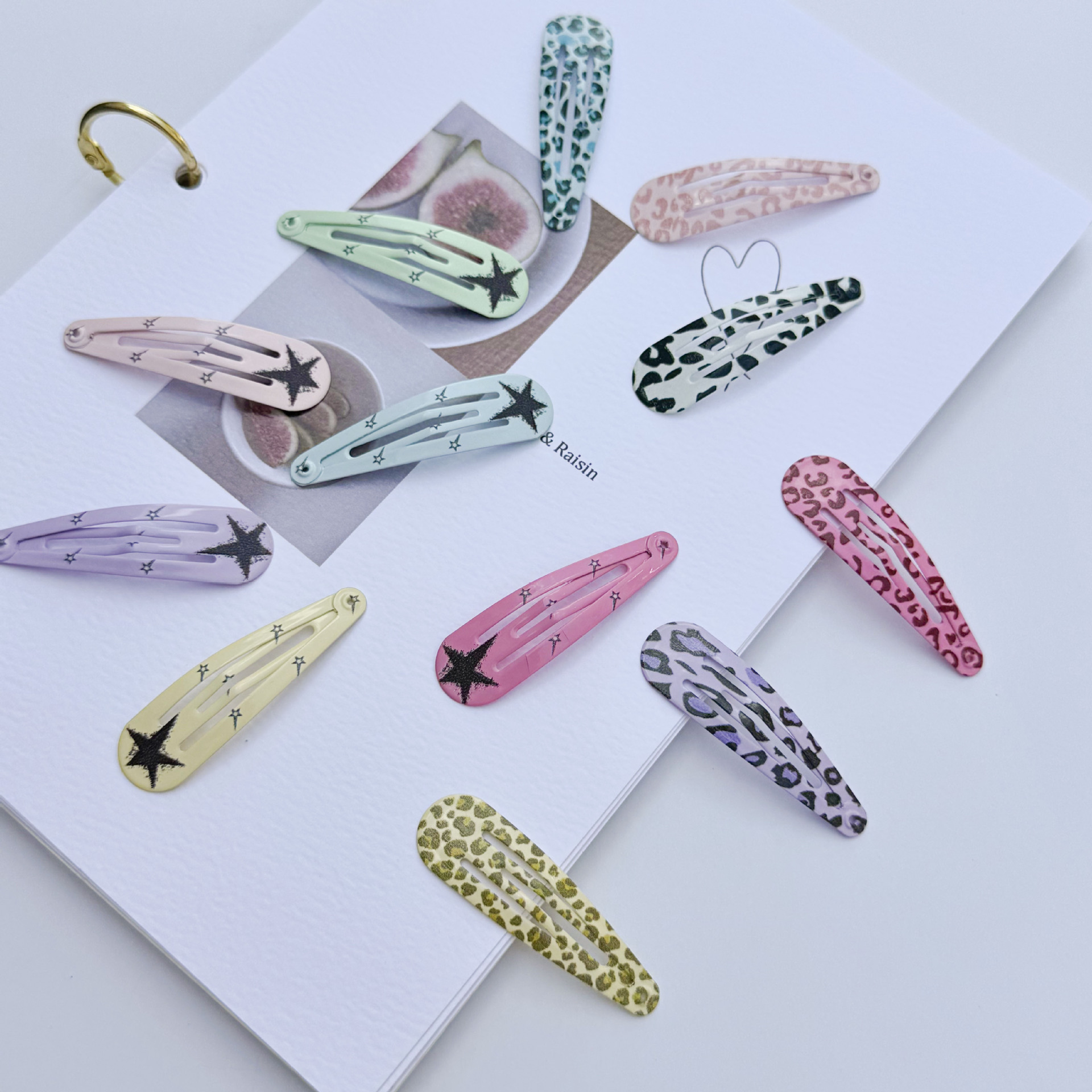 New Ins-Style Five-Pointed Star Print Hairpin, Leopard Print Side Hair Clip, Korean-Style High-End Colorful Water Drop Bb Clip